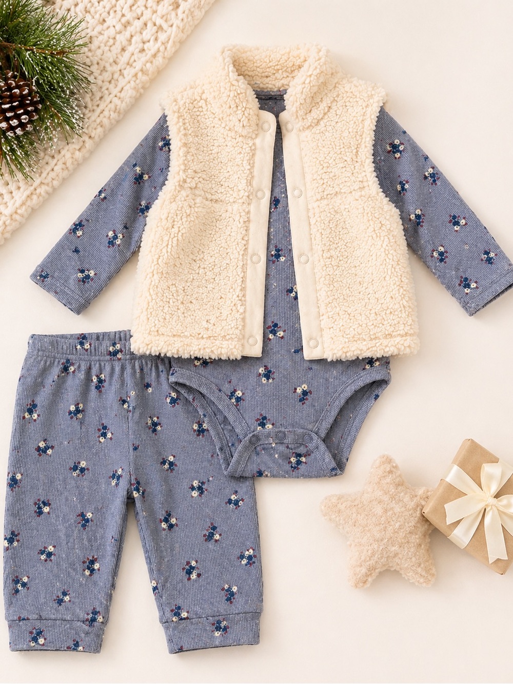 Carter’s 18M Baby Girl Outfit NWT 3 Piece Sherpa Vest Set Cozy Fall Winter Gift